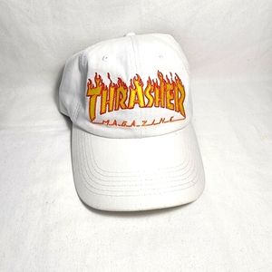 Thrasher Magazine Men's Mag Fire Logo White Hat Cap Y2K Skater Skateboarding